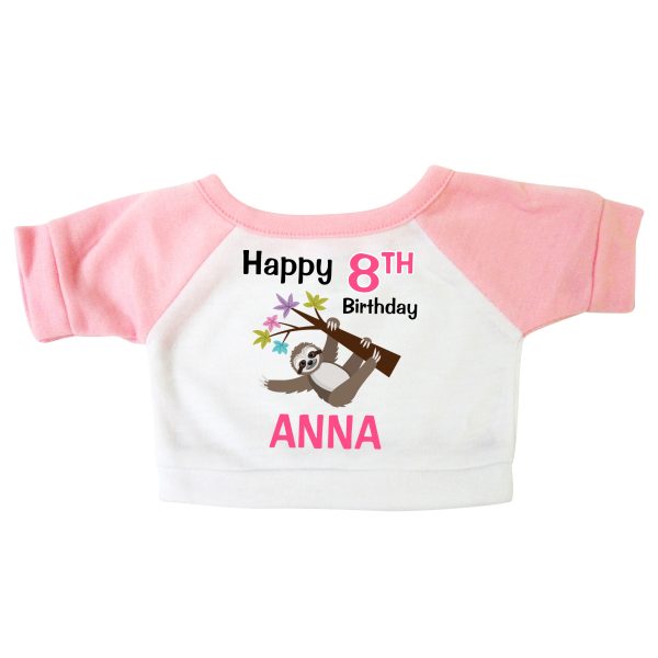 Personalized T-Shirt for 12-14  Teddy Bears or Stuffed Animals - Birthday Sloth Design Supply