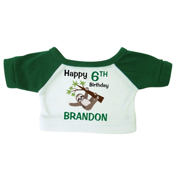 Personalized T-Shirt for 12-14  Teddy Bears or Stuffed Animals - Birthday Sloth Design Supply - Image 2