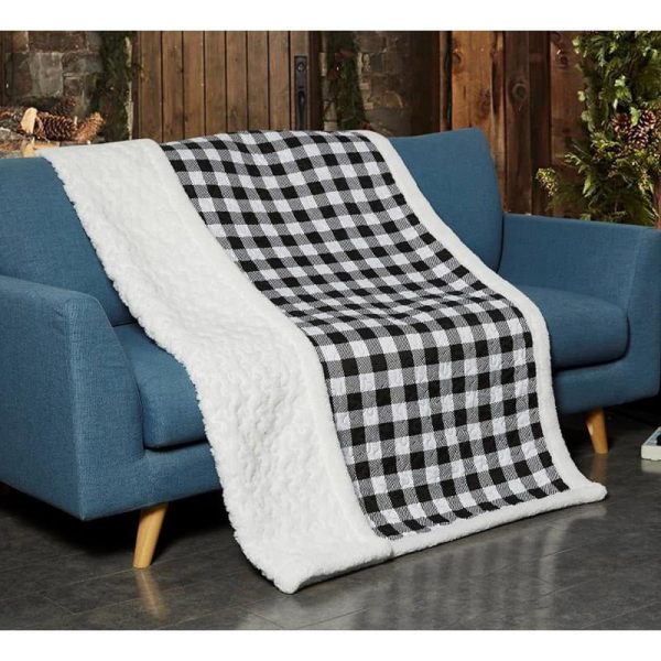 Black and White Plaid Quilted Sherpa Throw DQST10020 Online now